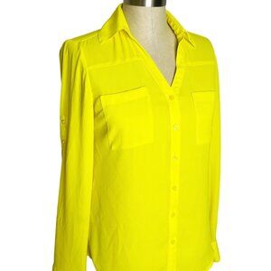 Express Top Womens Size XS Yellow Portofino Roll Tab Sleeve